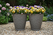 Load image into Gallery viewer, 29cm Blenheim antique taupe coloured flower pots x 2 recycled plastic - Marissa's Garden &amp; Gift
