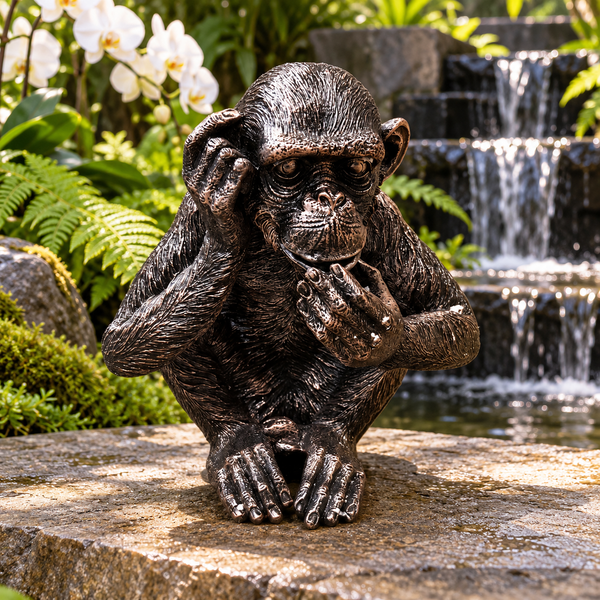 Monkey Business ornament in landscaped garden setting 1