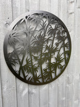 Indlæs billede til gallerivisning Handmade black 60cm wall plaque of birds wall with fern leaves plaque, powder coated  Metal, Garden/indoor Wall Art/ hand painted
