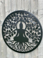Load image into Gallery viewer, Handmade black 60cm budha tree of life with roots  wall art suitable for indoors/outdoors anniversary/birthday gift
