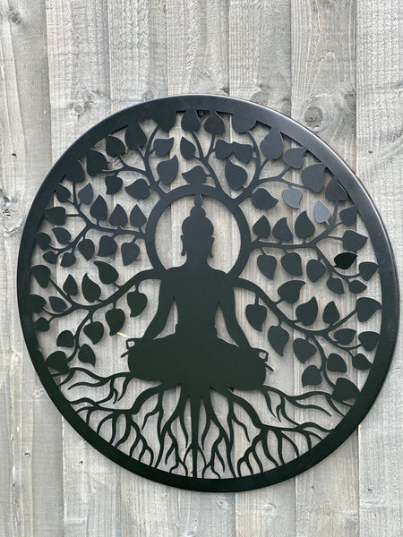 Handmade black 60cm budha tree of life with roots  wall art suitable for indoors/outdoors anniversary/birthday gift