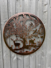 Indlæs billede til gallerivisning Handmade bronze  60cm wall plaque of Woodland animals Tree Wall Plaque, powder coated steel Metal, Garden/indoor Wall Art
