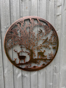 Handmade bronze  60cm wall plaque of Woodland animals Tree Wall Plaque, powder coated steel Metal, Garden/indoor Wall Art