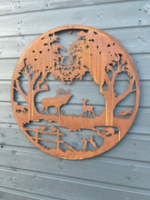 Indlæs billede til gallerivisning Handmade rusty 61.5cm wall plaque of Woodland animals Tree Wall Plaque, Rusted Aged Metal, Garden Wall Art

