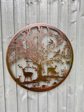 Laden Sie das Bild in den Galerie-Viewer, Handmade bronze  60cm wall plaque of Woodland animals Tree Wall Plaque, powder coated steel Metal, Garden/indoor Wall Art
