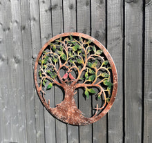 Load image into Gallery viewer, Rusty tree of life with heart and lovebirds wall art peeling effect 60cm wall art suitable for indoors/outdoors anniversary/birthday gift
