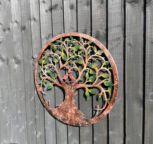 Rusty tree of life with heart and lovebirds wall art peeling effect 60cm wall art suitable for indoors/outdoors anniversary/birthday gift