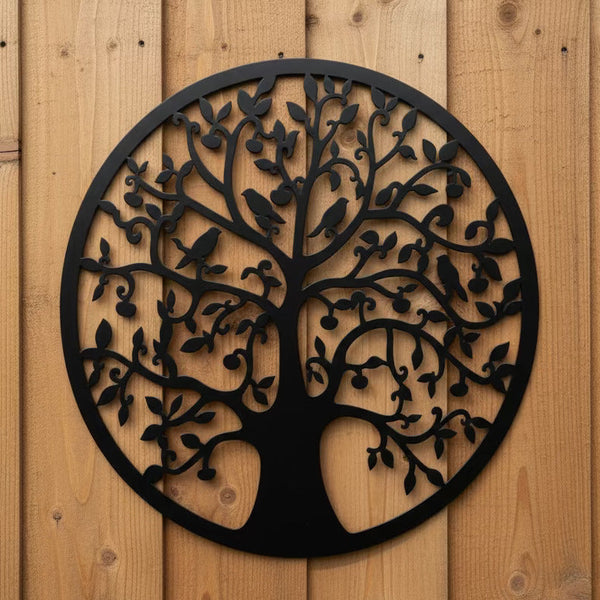 Handmade Black tree of life wall art 60cm wall art with birds made from powder coated steel suitable for indoors/outdoors - Marissa's Garden & Gift