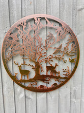Load image into Gallery viewer, Handmade bronze  60cm wall plaque of Woodland animals Tree Wall Plaque, powder coated steel Metal, Garden/indoor Wall Art

