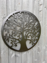 Load image into Gallery viewer, Handmade Black tree of life wall art 60cm wall art with birds made from powder coated steel suitable for indoors/outdoors
