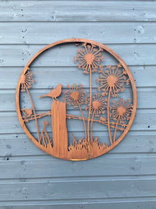 Handmade rusty 61.5cm wall plaque of blackbird birds Tree Wall Plaque, Rusted Aged Metal, Garden Wall Art