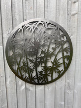 Indlæs billede til gallerivisning Handmade black 60cm wall plaque of birds wall with fern leaves plaque, powder coated  Metal, Garden/indoor Wall Art/ hand painted
