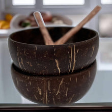 Load image into Gallery viewer, Food safe natural coconut bowl &amp; wooden spoon
