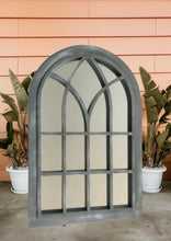 Load image into Gallery viewer, Belgravia Grey with white touch arched Outdoor/Indoor mirror measuring 76 x 51 x 4cm

