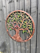 Charger l&#39;image dans la galerie, Rusty tree of life with heart and lovebirds wall art peeling effect 60cm wall art suitable for indoors/outdoors anniversary/birthday gift
