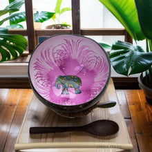 Afbeelding in Gallery-weergave laden, Handmade hand painted white and pink with elephant  design food safe coconut bowl and spoon Set with free gift bamboo straw and gift box

