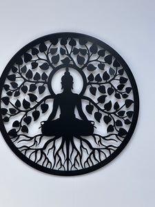 Handmade black 60cm budha tree of life with roots  wall art suitable for indoors/outdoors anniversary/birthday gift