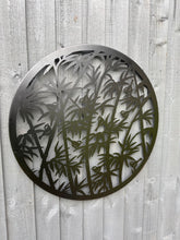 Laden Sie das Bild in den Galerie-Viewer, Handmade black 60cm wall plaque of birds wall with fern leaves plaque, powder coated  Metal, Garden/indoor Wall Art/ hand painted
