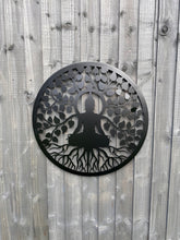 Laden Sie das Bild in den Galerie-Viewer, Handmade black 60cm budha tree of life with roots  wall art suitable for indoors/outdoors anniversary/birthday gift
