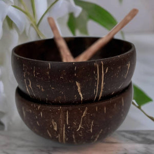 Food safe natural coconut bowl & wooden spoon