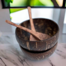 Load image into Gallery viewer, Food safe natural coconut bowl &amp; wooden spoon
