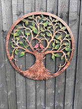 Afbeelding in Gallery-weergave laden, Rusty tree of life with heart and lovebirds wall art peeling effect 60cm wall art suitable for indoors/outdoors anniversary/birthday gift
