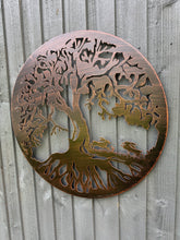 Indlæs billede til gallerivisning Bronze tree of life with roots with boxing hares wall art 60cm wall art suitable for indoors/outdoors birthday/anniversary gift
