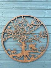 Afbeelding in Gallery-weergave laden, Handmade rusty 61.5cm wall plaque of Woodland animals Tree Wall Plaque, Rusted Aged Metal, Garden Wall Art
