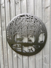 Load image into Gallery viewer, Handmade black 60cm wall plaque of Woodland animals Tree Wall Plaque, powder coated steel, Garden Wall Art
