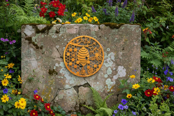 Handmade rusty 60cm rusty wall plaque of bees and honeycomb Tree Wall Plaque, rusty patina , Garden Wall Art - Marissa's Garden & Gift