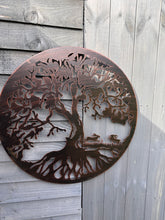 Indlæs billede til gallerivisning Bronze tree of life with roots with boxing hares wall art 60cm wall art suitable for indoors/outdoors birthday/anniversary gift
