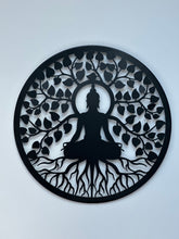 Charger l&#39;image dans la galerie, Handmade black 60cm budha tree of life with roots  wall art suitable for indoors/outdoors anniversary/birthday gift
