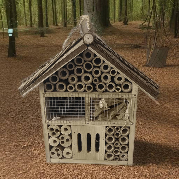 Handmade wooden house shaped large insect house