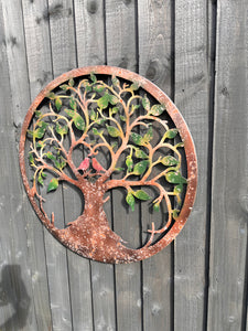 Rusty tree of life with heart and lovebirds wall art peeling effect 60cm wall art suitable for indoors/outdoors anniversary/birthday gift