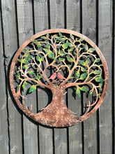 Indlæs billede til gallerivisning Rusty tree of life with heart and lovebirds wall art peeling effect 60cm wall art suitable for indoors/outdoors anniversary/birthday gift
