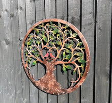 Laden Sie das Bild in den Galerie-Viewer, Rusty tree of life with heart and lovebirds wall art peeling effect 60cm wall art suitable for indoors/outdoors anniversary/birthday gift
