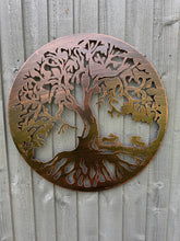Load image into Gallery viewer, Bronze tree of life with roots with boxing hares wall art 60cm wall art suitable for indoors/outdoors birthday/anniversary gift
