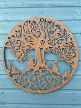 Charger l&#39;image dans la galerie, Handmade rusty 61.5cm wall plaque of rabbits Woodland animals Tree Wall Plaque, Rusted Aged Metal, Garden Wall Art

