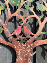 Charger l&#39;image dans la galerie, Rusty tree of life with heart and lovebirds wall art peeling effect 60cm wall art suitable for indoors/outdoors anniversary/birthday gift
