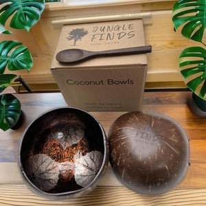 Handmade hand painted rusty orange leaf design food safe coconut bowl and spoon Set with free gift bamboo straw and gift box