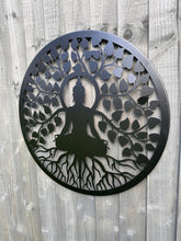 Load image into Gallery viewer, Handmade black 60cm budha tree of life with roots  wall art suitable for indoors/outdoors anniversary/birthday gift

