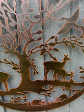 Laden Sie das Bild in den Galerie-Viewer, Handmade bronze  60cm wall plaque of Woodland animals Tree Wall Plaque, powder coated steel Metal, Garden/indoor Wall Art
