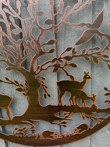 Handmade bronze  60cm wall plaque of Woodland animals Tree Wall Plaque, powder coated steel Metal, Garden/indoor Wall Art