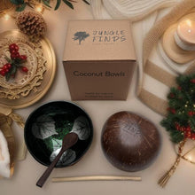 Indlæs billede til gallerivisning Handmade hand painted green leaf design food safe coconut bowl and spoon Set with free gift bamboo straw and gift box
