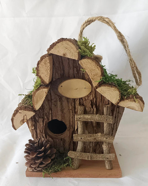 Handmade wooden Birdhouse with wooden stairs & acorn design