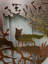 Laden Sie das Bild in den Galerie-Viewer, Handmade bronze  60cm wall plaque Tree of life with roots Wall Plaque with two foxes , powder coated steel Metal, Garden/indoor Wall Art
