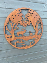 Charger l&#39;image dans la galerie, Handmade rusty 61.5cm wall plaque of Woodland animals Tree Wall Plaque, Rusted Aged Metal, Garden Wall Art
