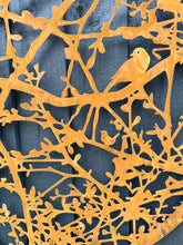 Charger l&#39;image dans la galerie, Handmade rusty 60cm wall plaque of blackbird, wren and hedgerow Wall Plaque, Rusted Aged Metal indoor/ outdoor Garden Wall Art
