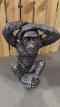 Load and play video in Gallery viewer, Monkey bronze polyresin garden sculpture hear no evil measuring 28x25x20cm
