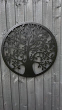 Indlæs og afspil video i gallerivisning Handmade Black tree of life wall art 60cm wall art with birds made from powder coated steel suitable for indoors/outdoors
